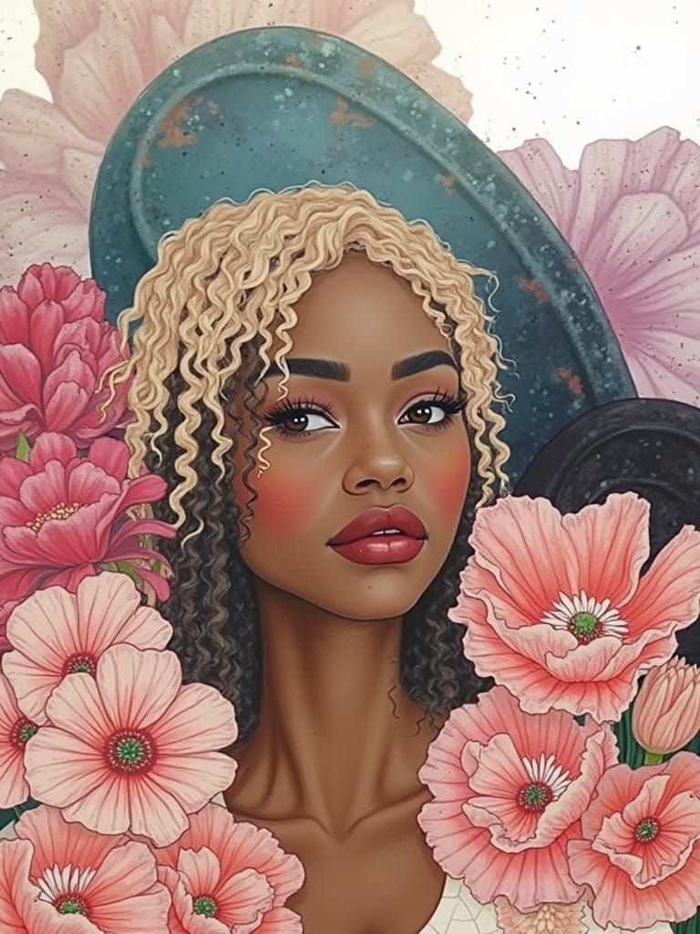 African Woman in Dreamlike Watercolor Landscape