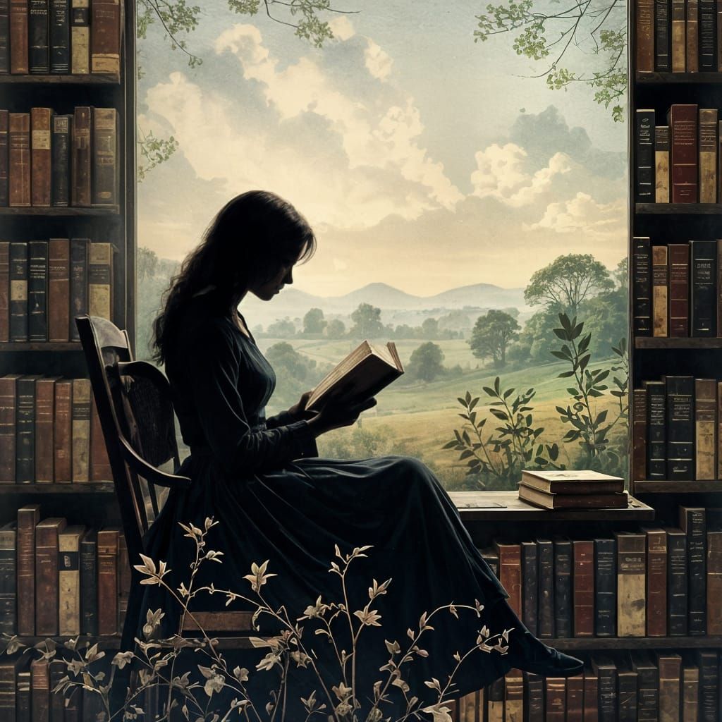 Cozy Book Nook with Dreamy Countryside Hues