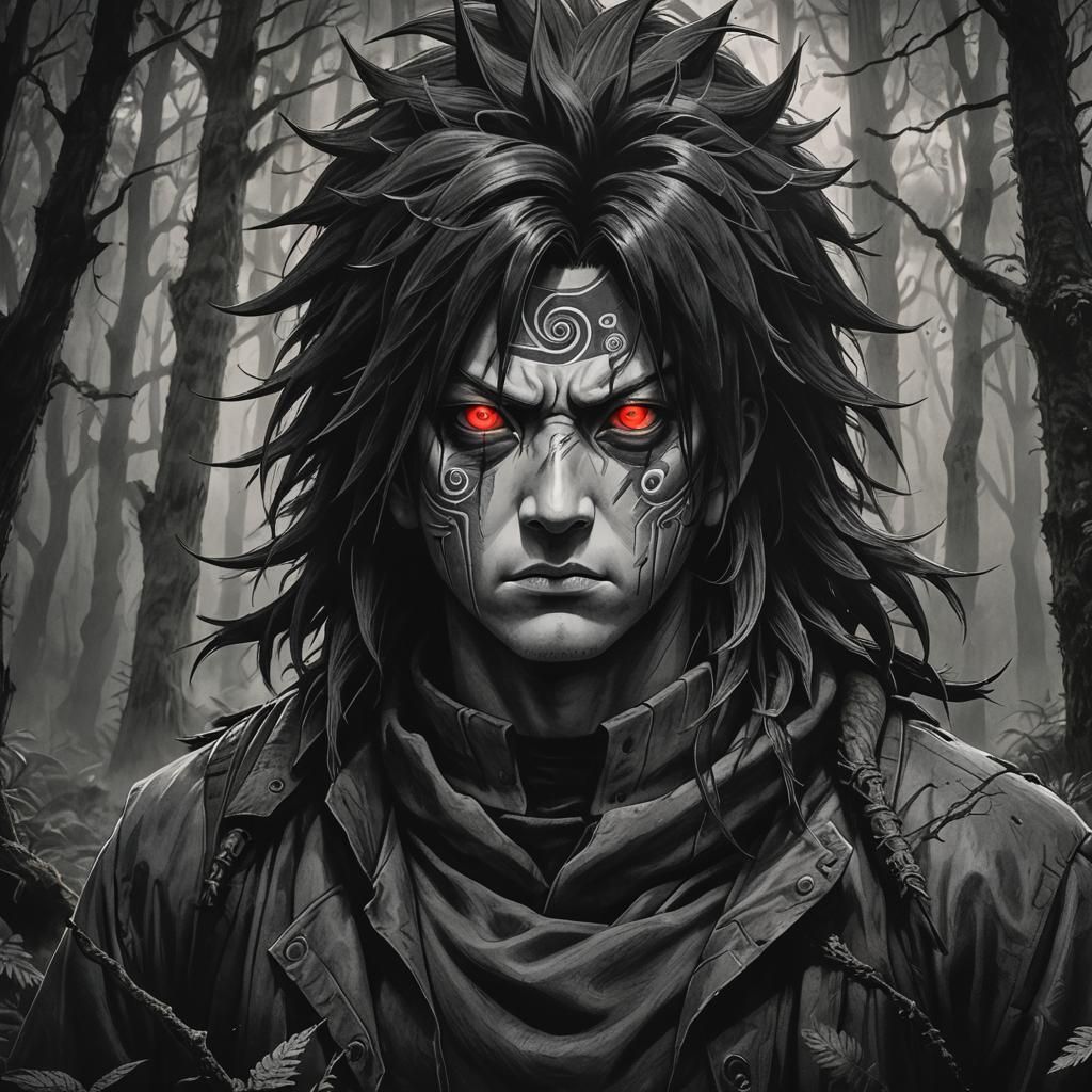 Charcoal Drawing of a Man with Rinnegan Eyes