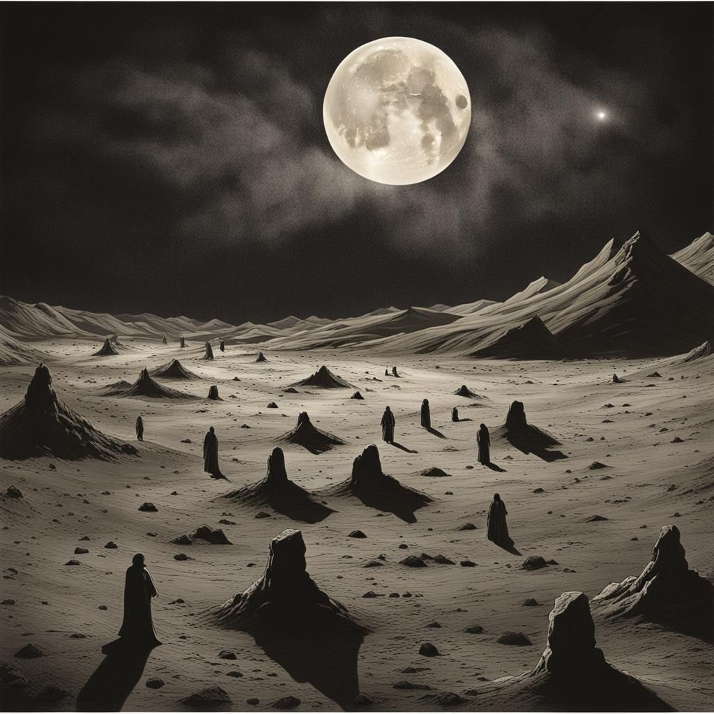 Lunar Eclipse Specters: A Ghostly Gathering on the Moon