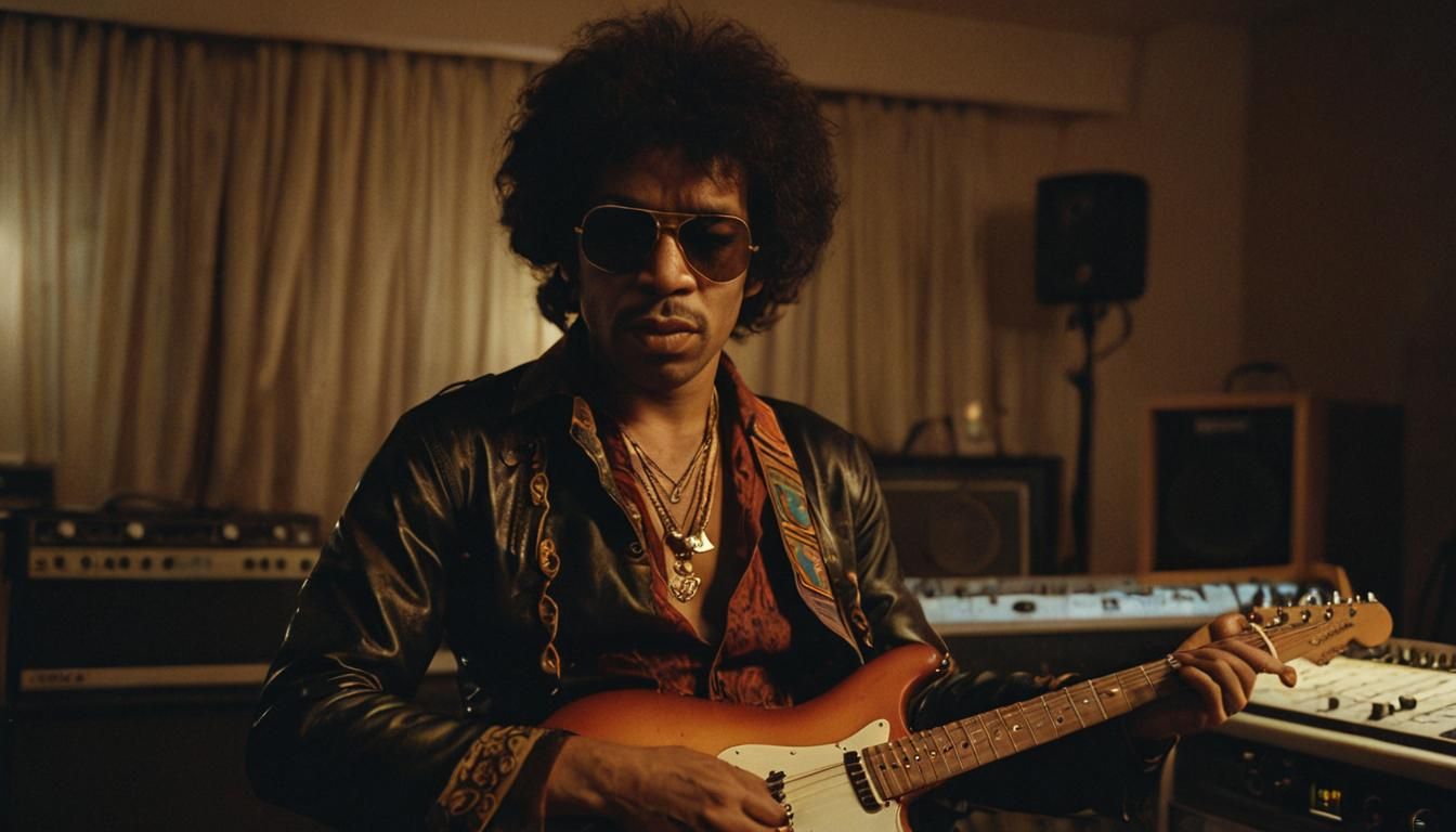 Jimi Hendrix in Recording Studio: Cinematic Film Still