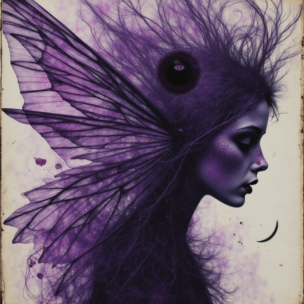 Dark Fairy Horror Double Exposure in Macabre Style