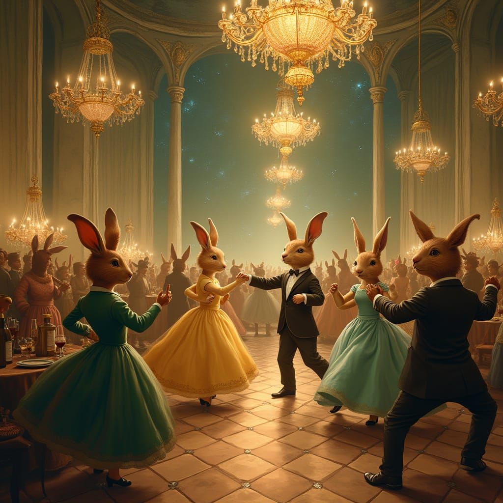 Anthropomorphic Animals Waltzing in a Grand Ballroom