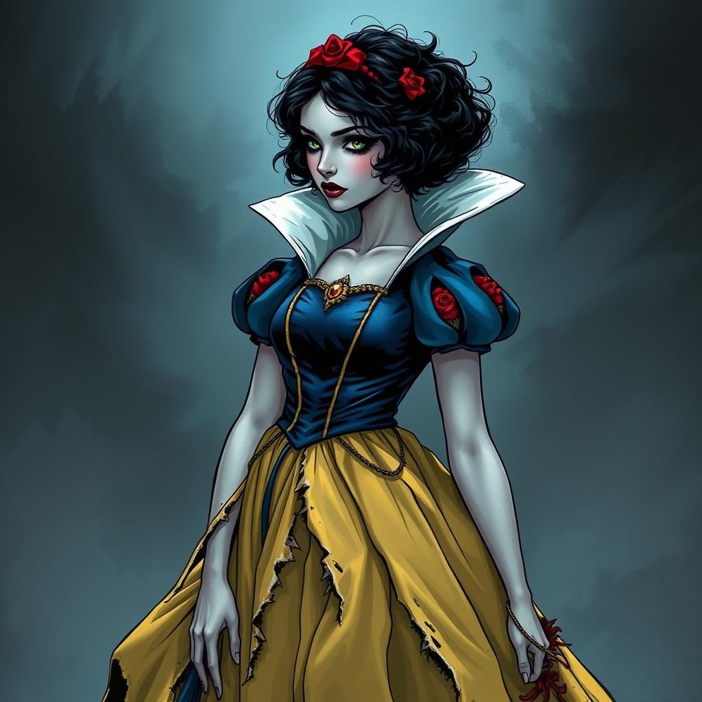 Dark Gothic Snow White with Black Curly Hair