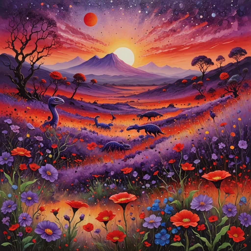 Exotic Alien Landscape in Pointillist Style