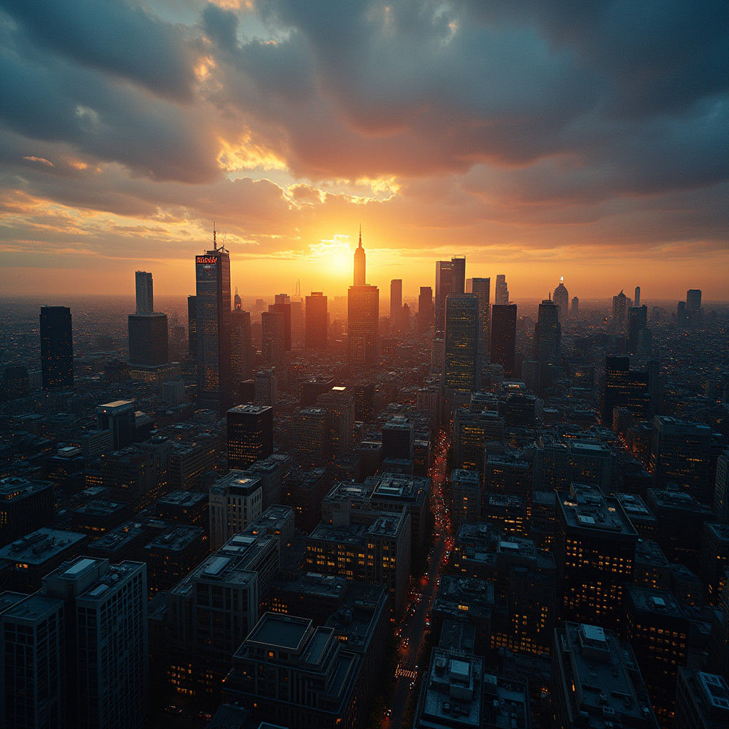 London Skyline at Dusk in Cinematic Light