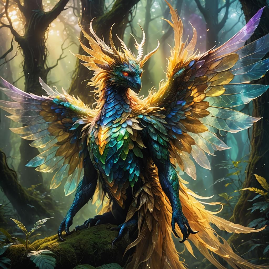 Mythical Creature in Iridescent Mist, Fantasy Art