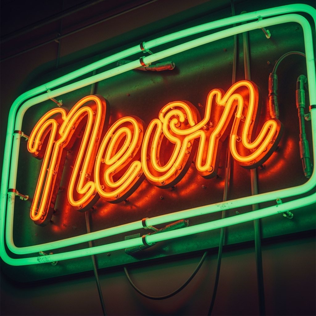 Vibrant Neon Sign in Retro-Futuristic Style