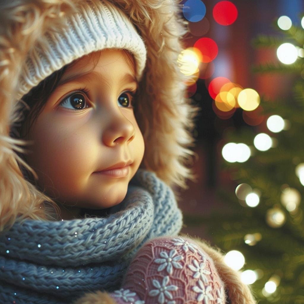 A Young Girl's Christmas Wonder Captured in a Warm Winter Mo...