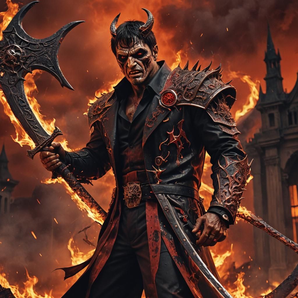 Demonic Hell King with Scythe in Hyper-Realistic Style