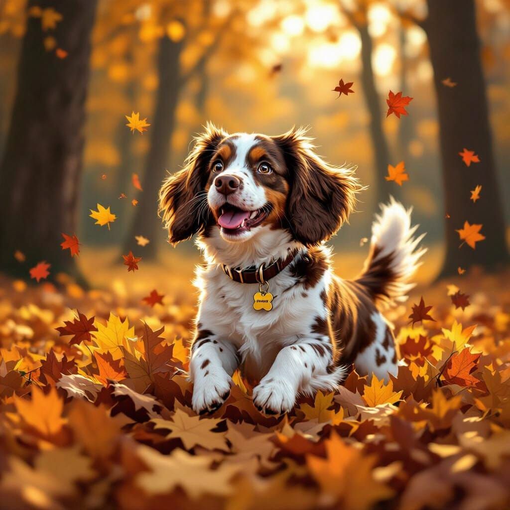 Springer Spaniel Playing in Autumn Leaves in 4K