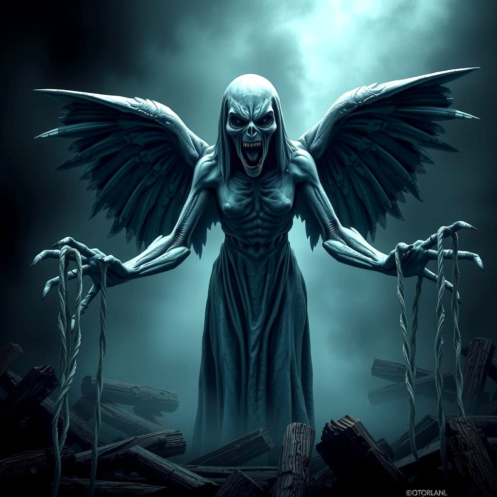 Hyperrealistic Weeping Angels in Frightening Atmosphere