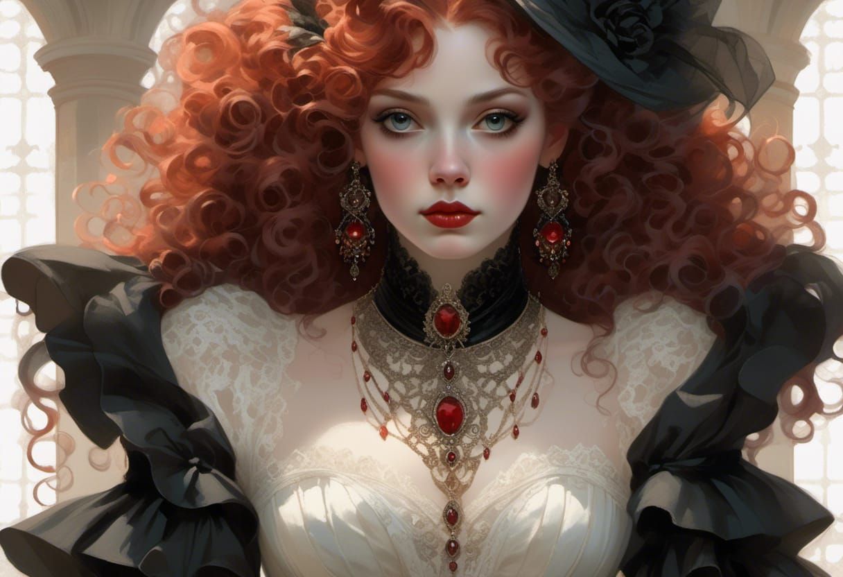 Rococo Lady in Velvet and Lace Portrait