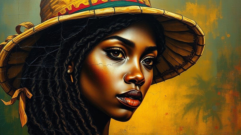 Rasta Woman Portrait in Cracked Oil Style