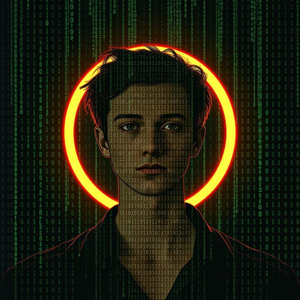 Neon Matrix Portrait in Morse Code