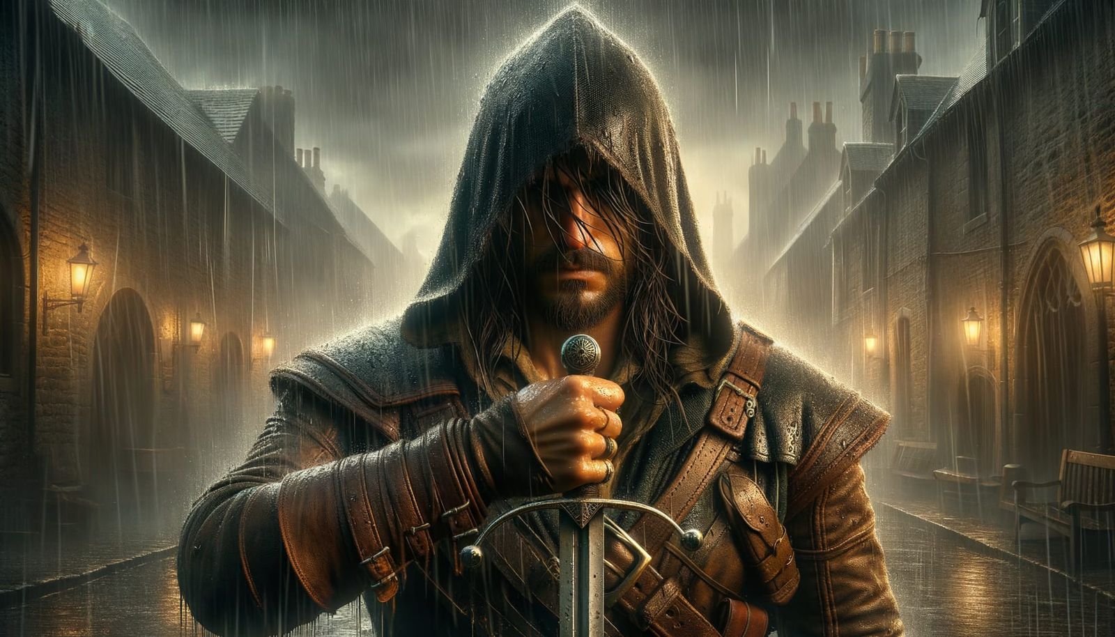 Epic Night Battle: Armored Figure with Sword