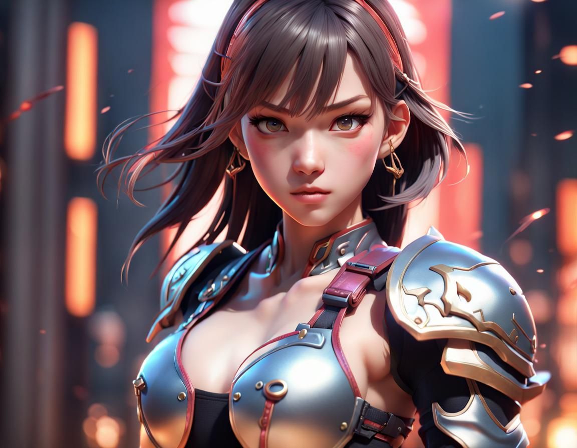 Anime Fighter in Genshin Impact Style 3D Render