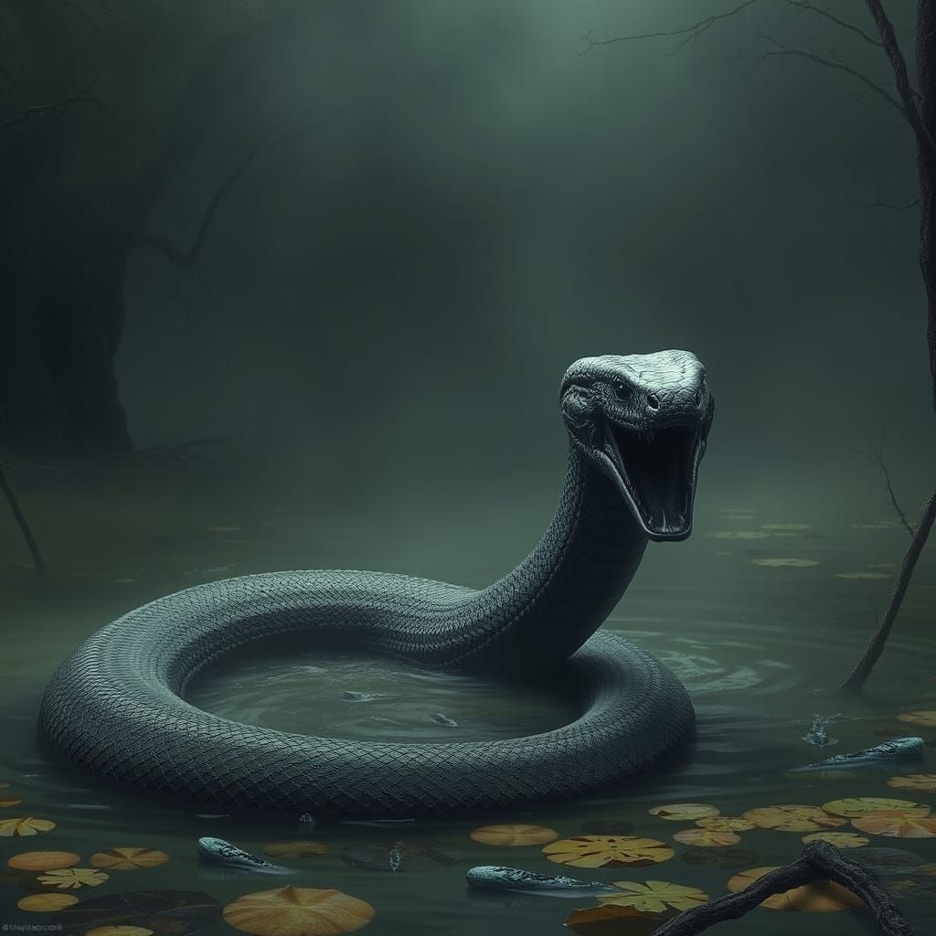 Dark, Eerie Serpent Emerges from Mysterious Swamp