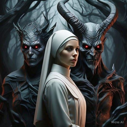 Surrealist Nun in a Gothic Church