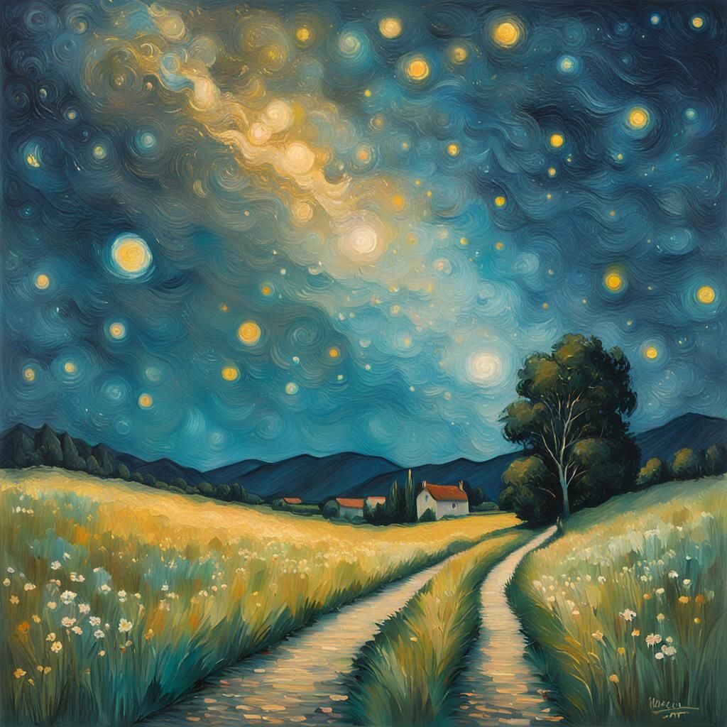 Milky Way Reimagined as Impressionist Acrylic Painting