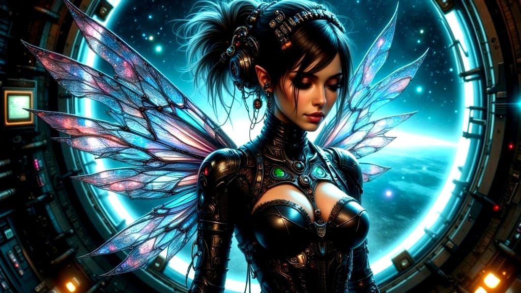 Cyborg Fairy Punk Astronaut in Retro Rocket