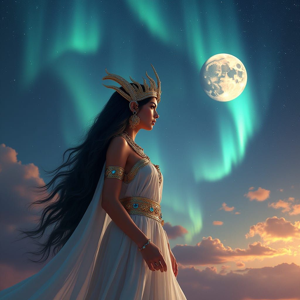 Egyptian Goddess Hathor Gazing Upwards in Celestial Splendor