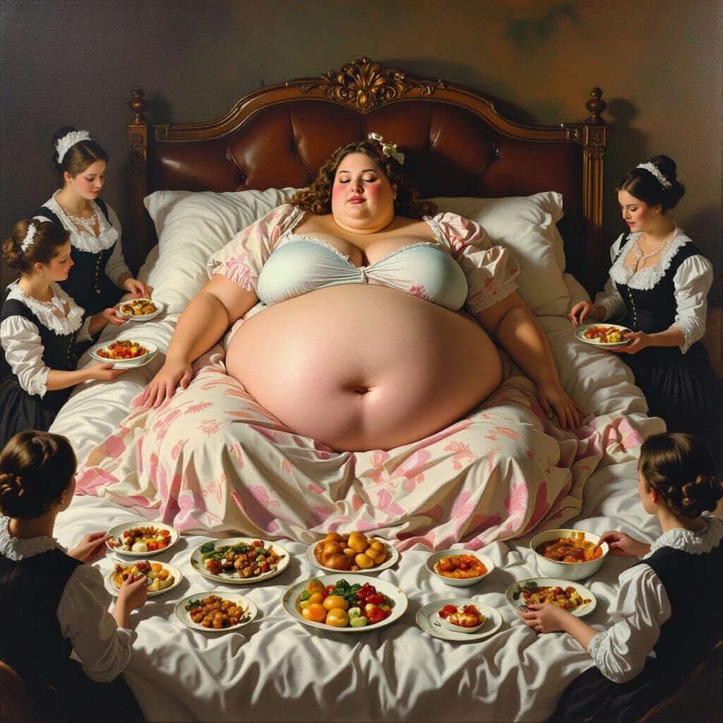 Realistic Image of Overweight Woman with Servants