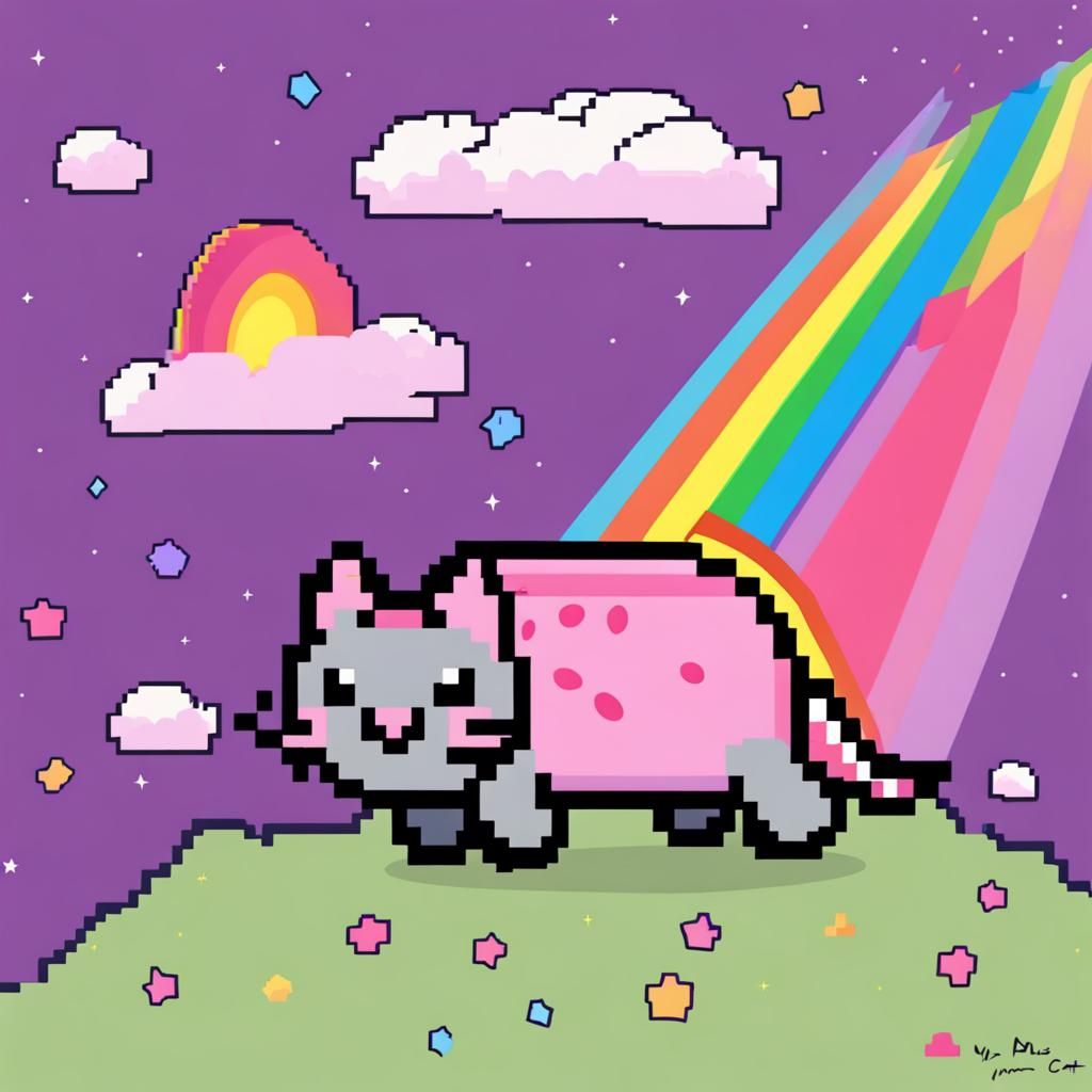 Nyan Cat Meme in Pixel Art Style