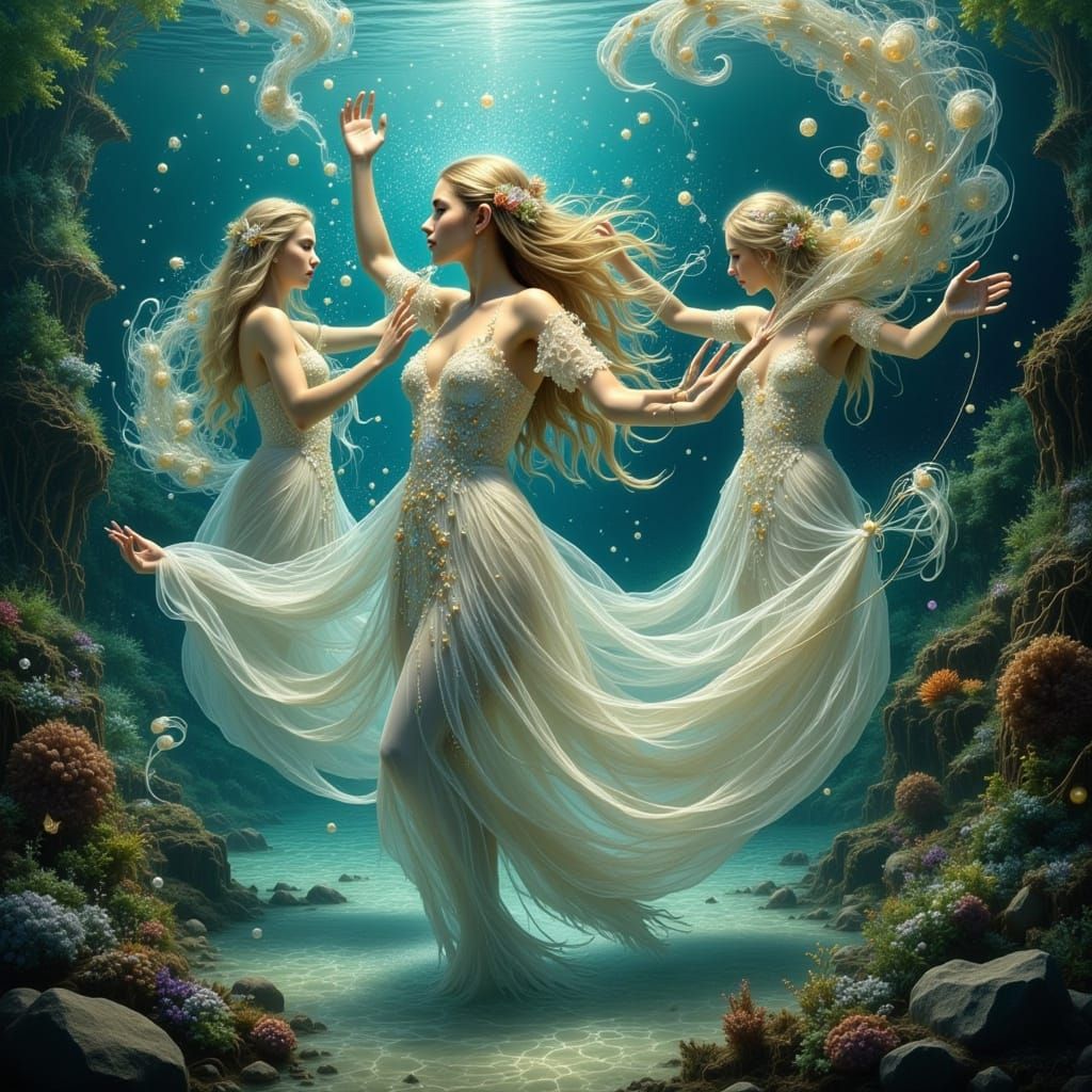 Ethereal Jellyfish Goddesses Dance in Underwater Ballet