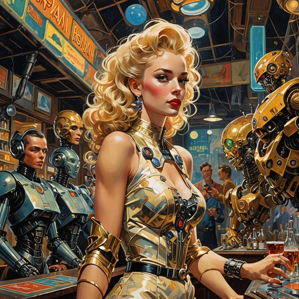 Retrofuturistic Singer in Biopunk Metropolis