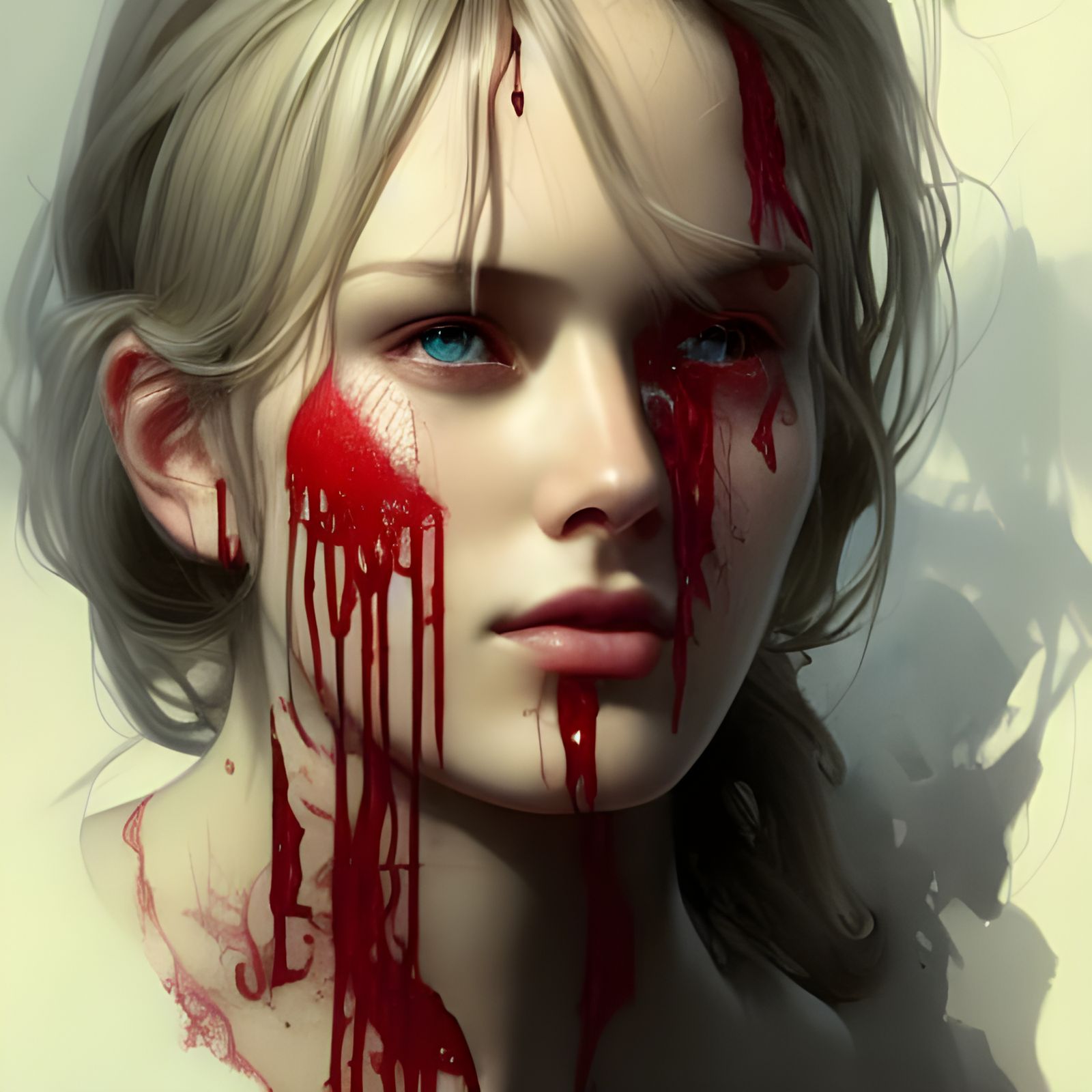 Bloody Heart Drips into Dark Ocean, Hyperrealistic Portrait