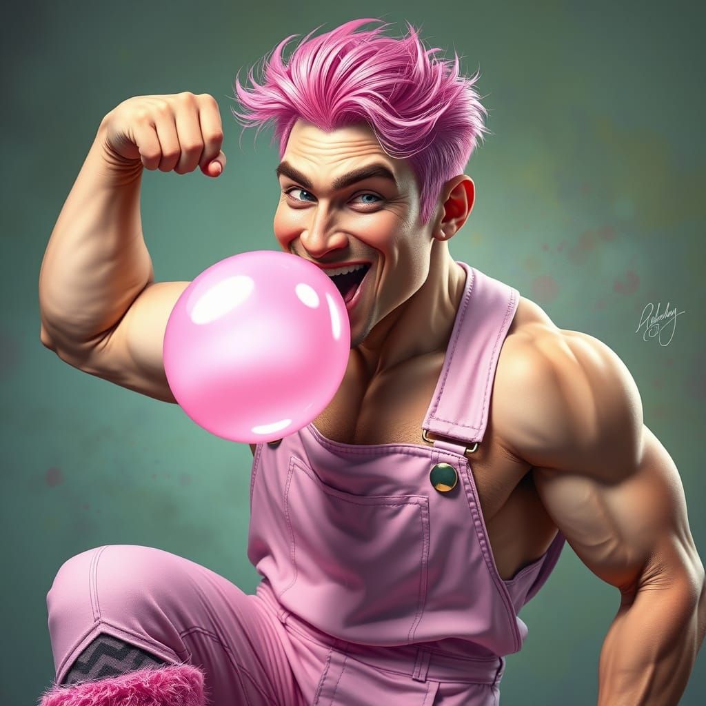Bubblegum Hunk in Hyperrealistic Splash Art Style