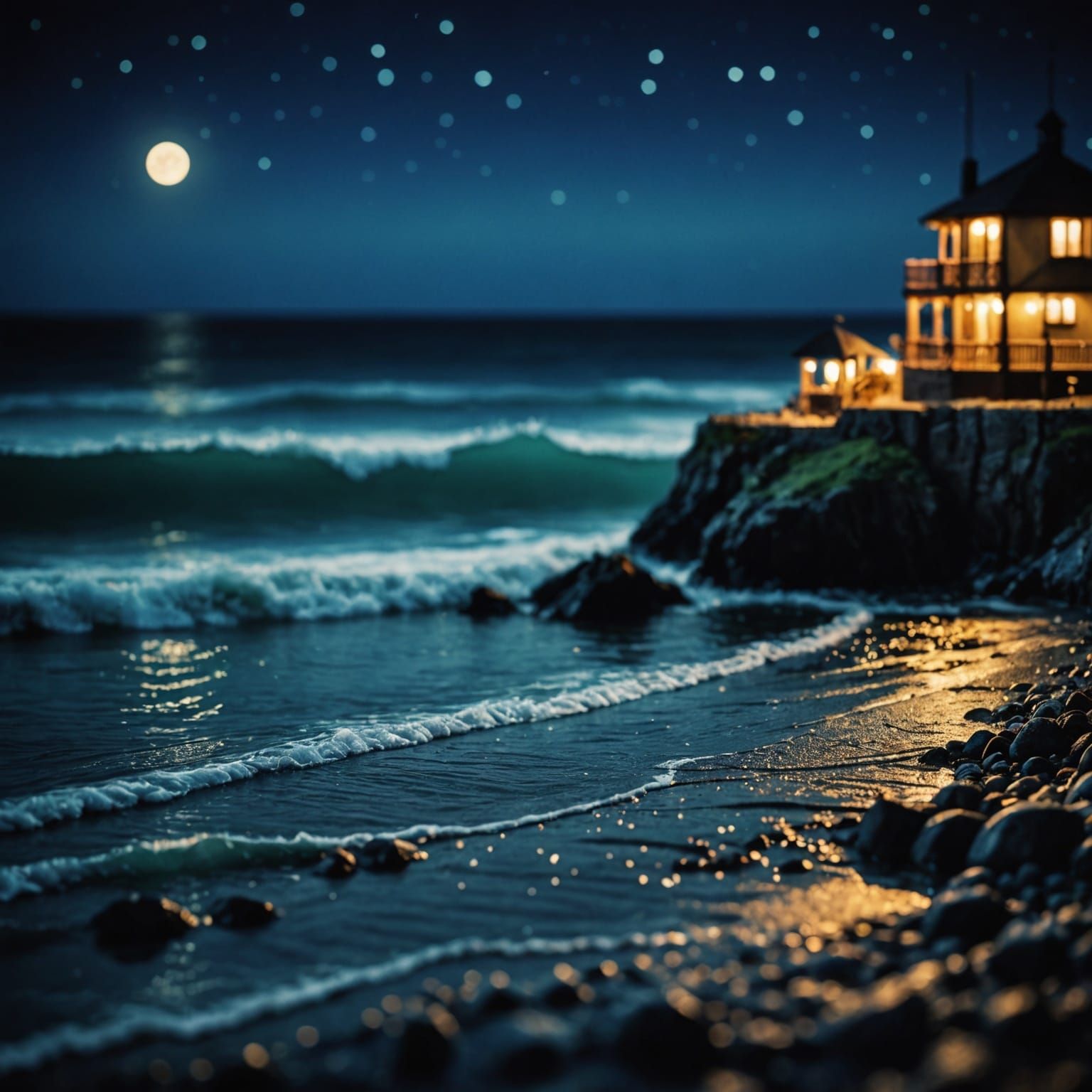 Hyperdetailed Ocean at Night with Bokeh