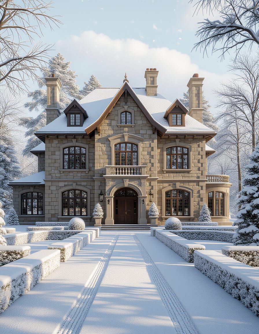 Snowy English Manor in Detailed Digital Art