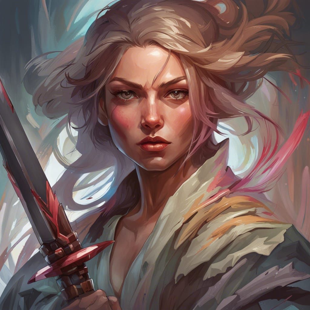 Woman Sword Fight: Hyperdetailed Art Portrait