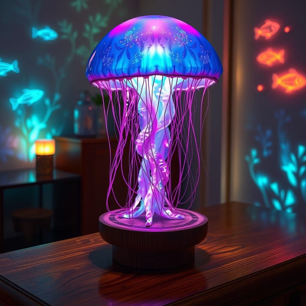 Iridescent Jellyfish Lamp Emitting Soft Luminescent Glow
