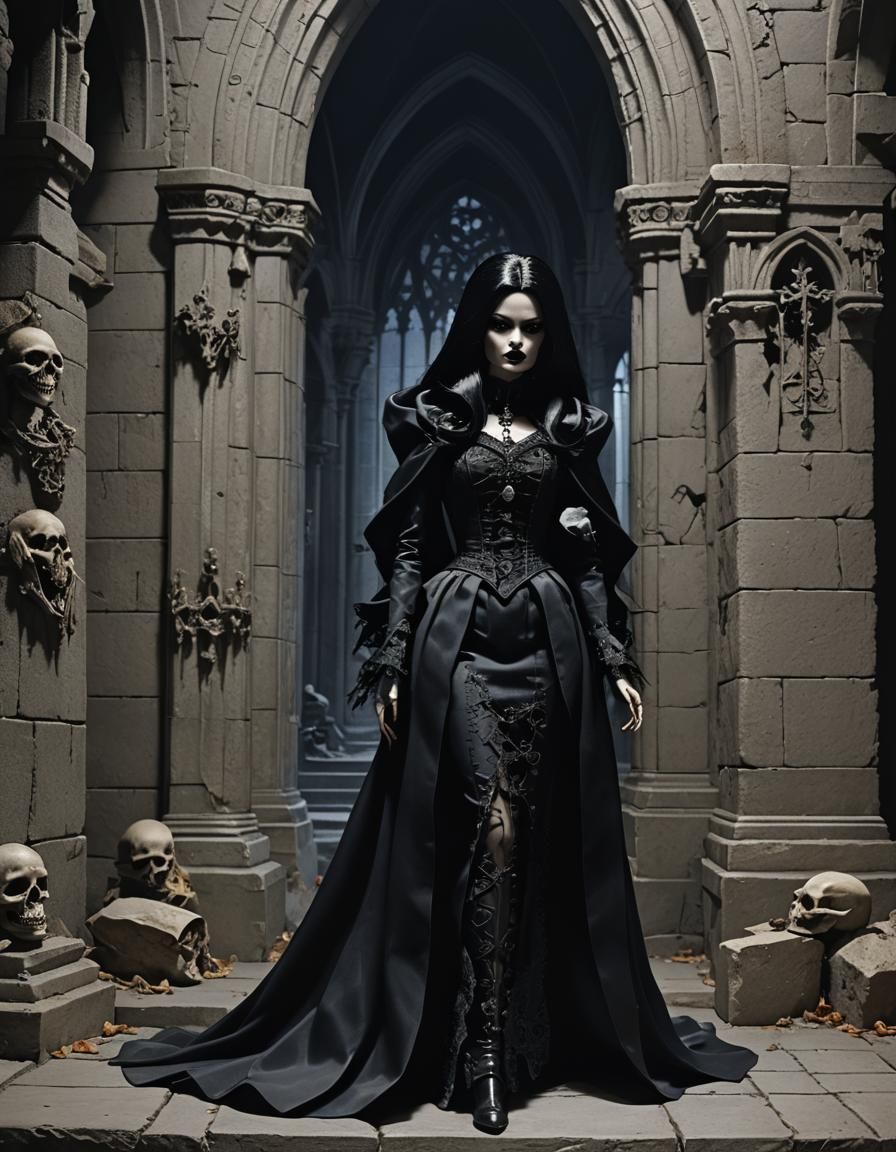 Gothic Vampire Barbie in Dark Cathedral Crypt