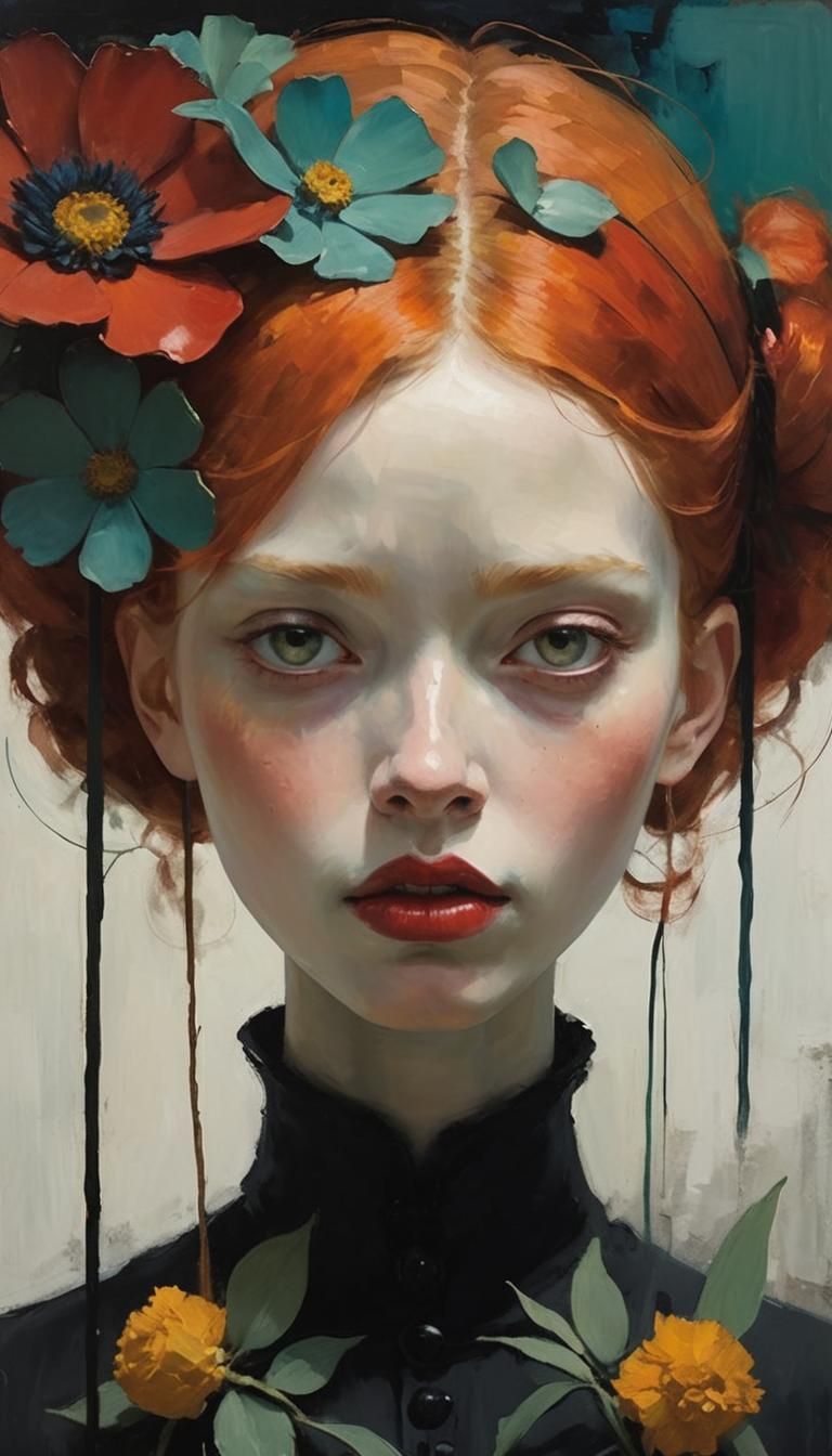 Expressionist Portrait of Serene Woman with Bold Colors