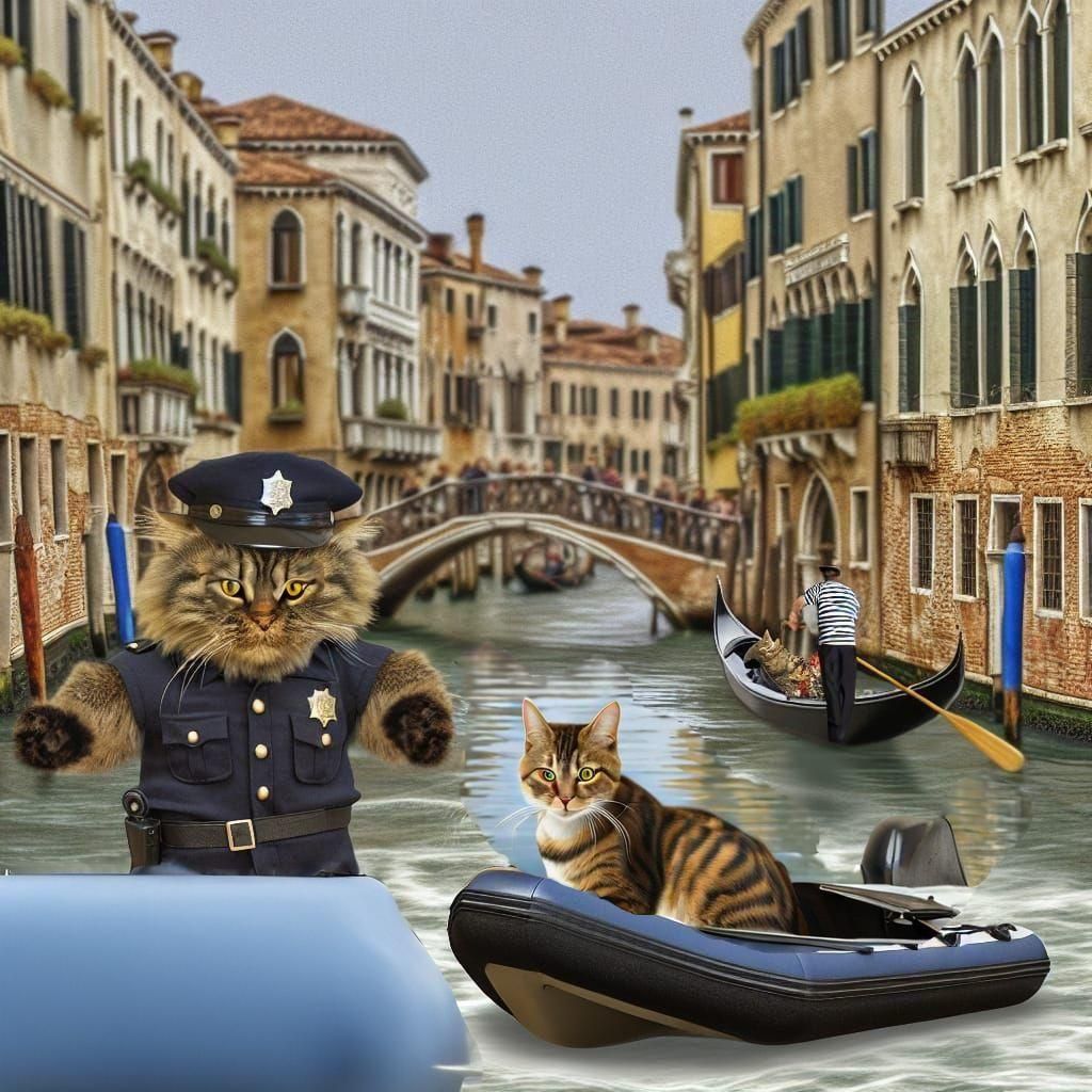 Cat Cop Arrest in Venice: Photorealistic