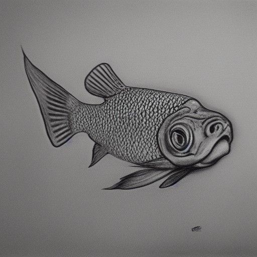 Hyperdetailed Charcoal Drawing of Three Goldfish
