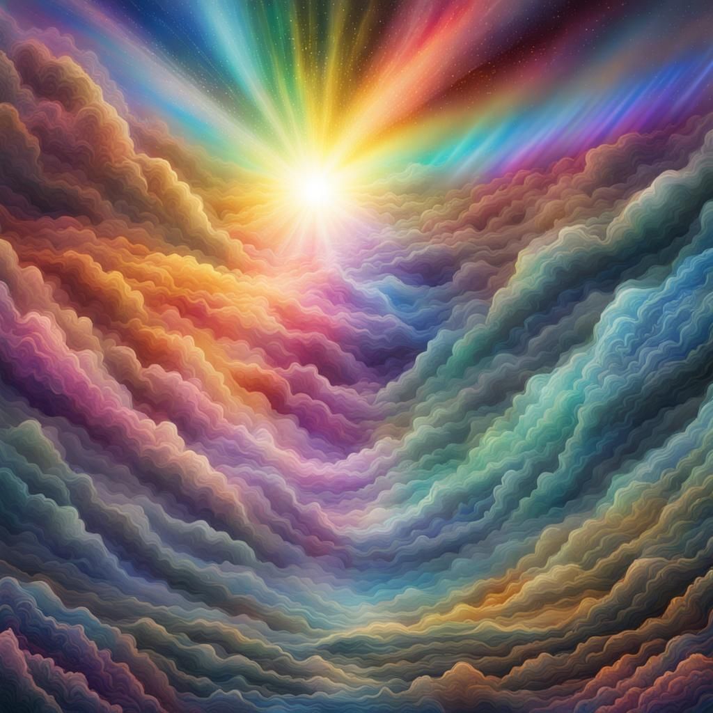 Rainbow and Sunlight Through Clouds, Astral Illustration