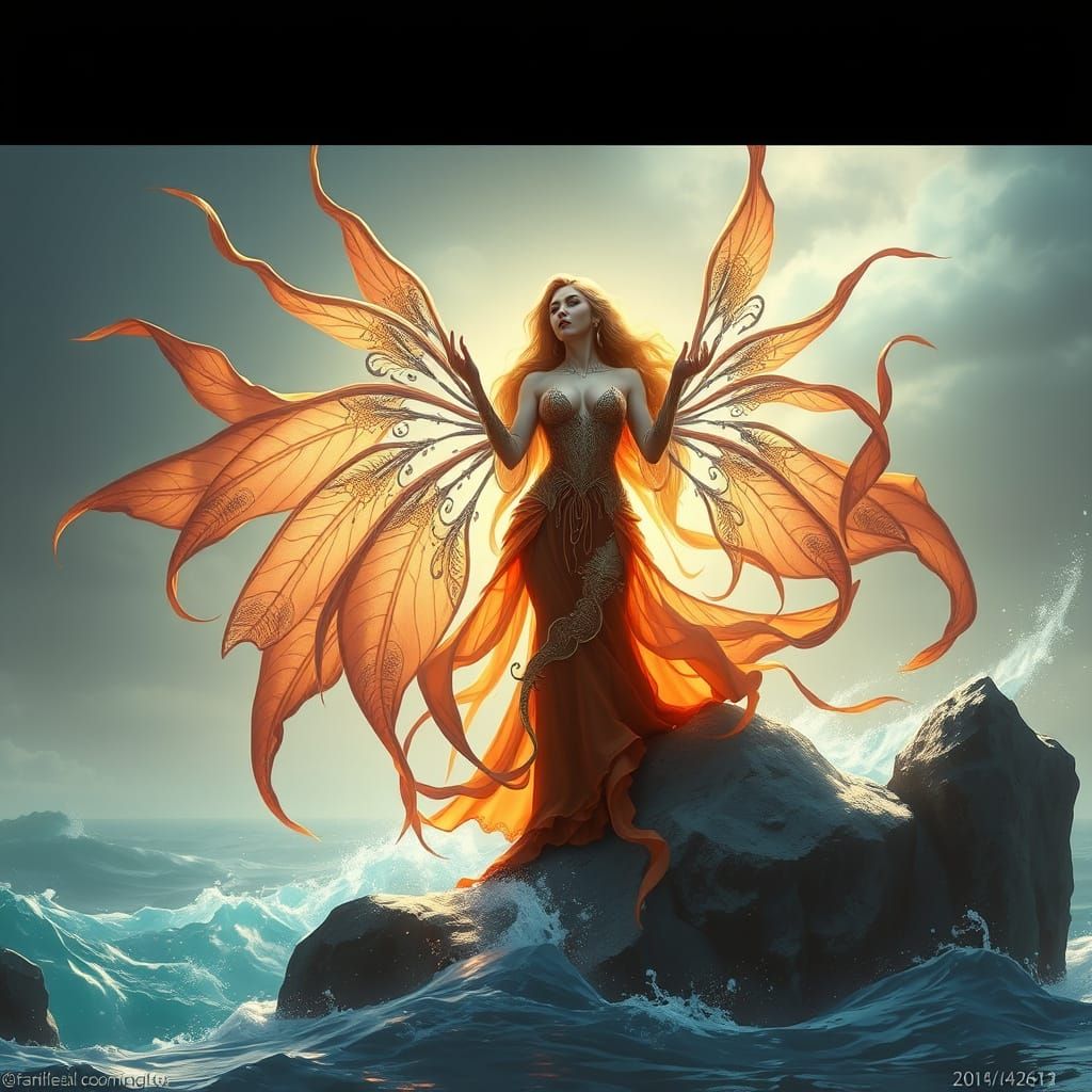 Fantasy Siren Singing in Ocean, Digital Art