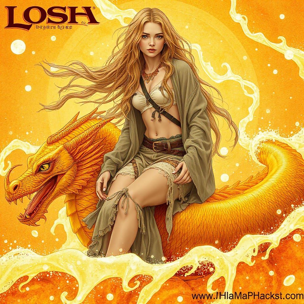 Woman on Gummy Dragon in Effervescent Soda Sea