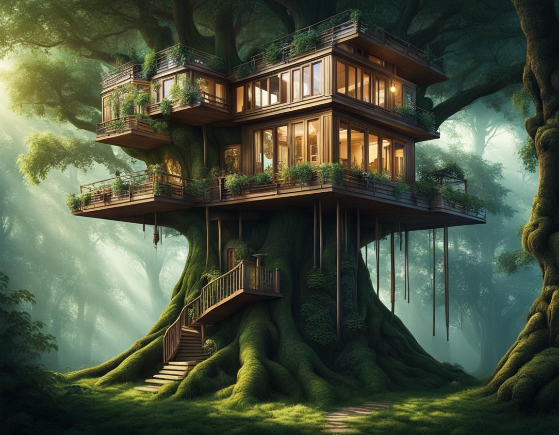 Typographic Treehouse in Abstract Elven Forest