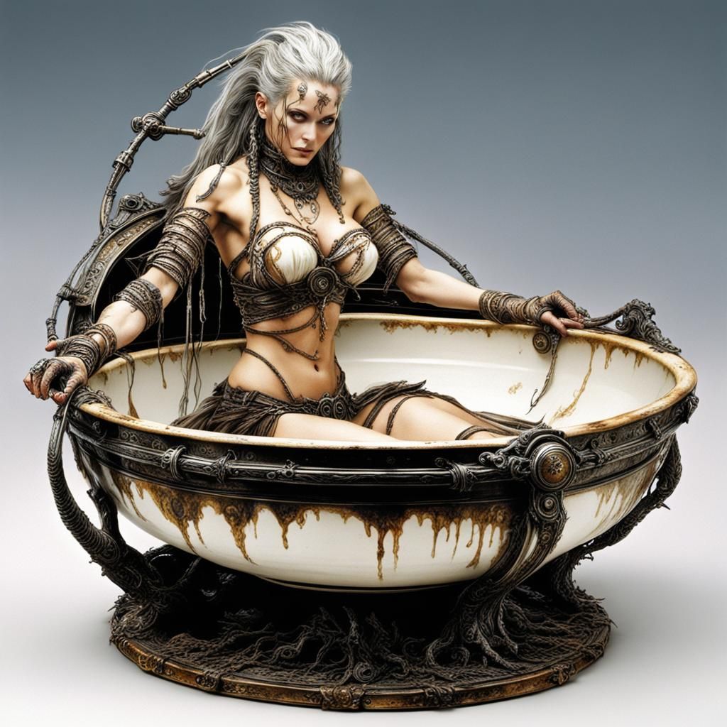 Surreal Ceramic Bedpan in Luis Royo Style