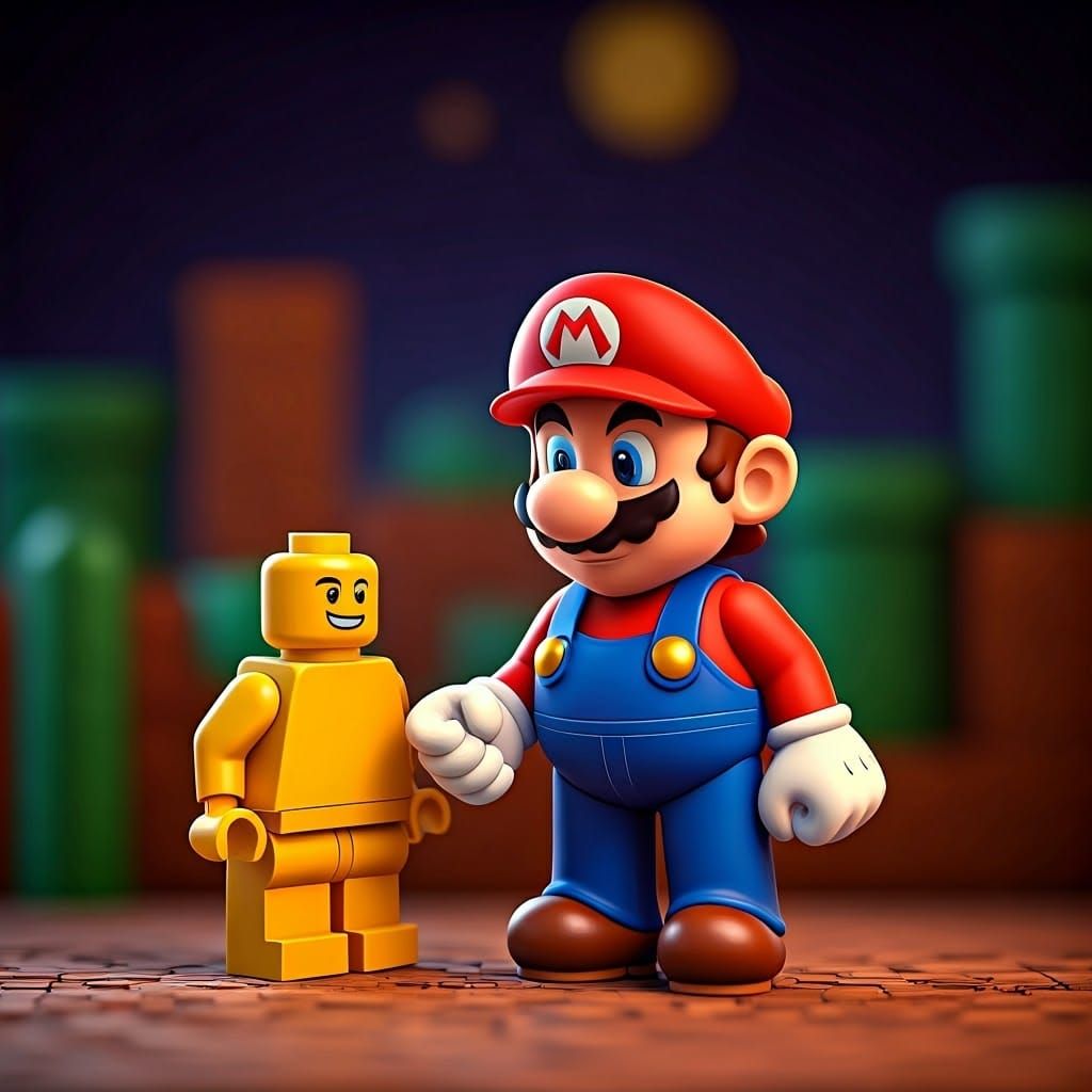 Mario and Lego Minifigure Share Heartwarming Moment in 8-bit...