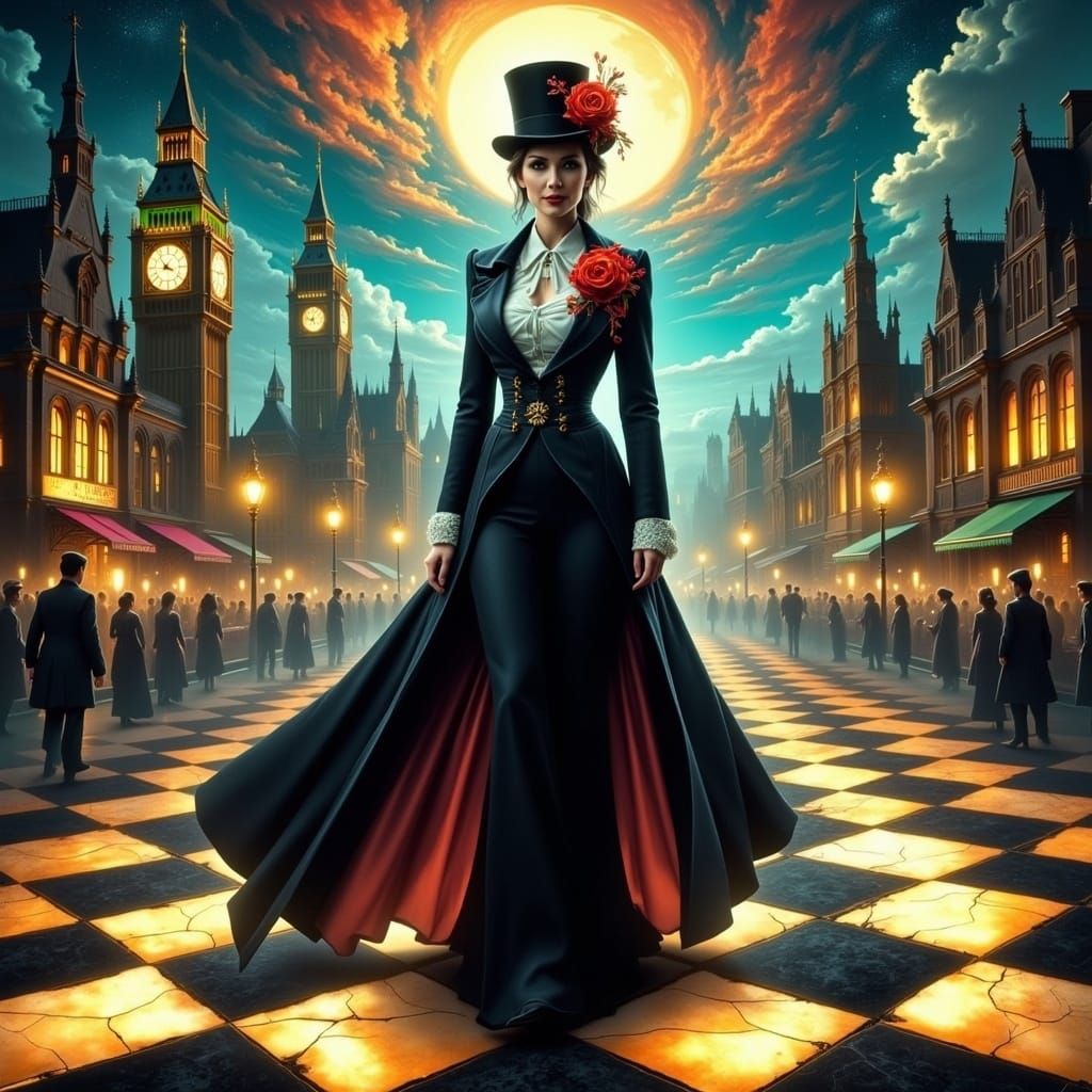 Elegant Victorian Enigma on an Illuminated Chessboard