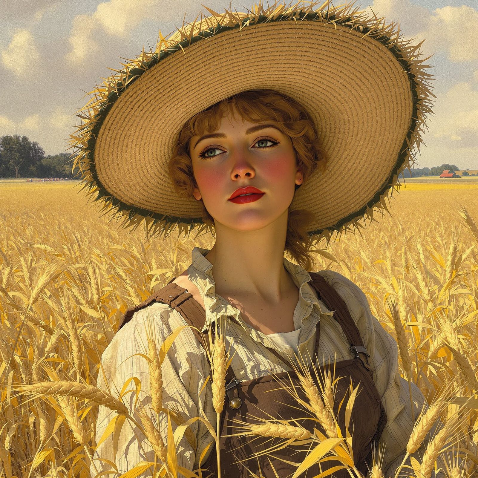 Peasant Woman in Wheat Field, 19th Century Style