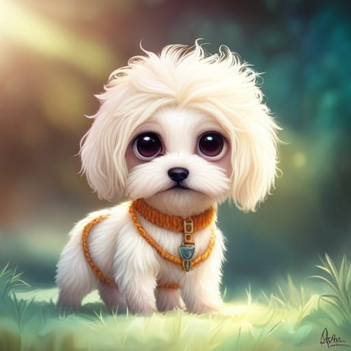 Cute Knitted Yarn Puppy Portrait in Chibi Style