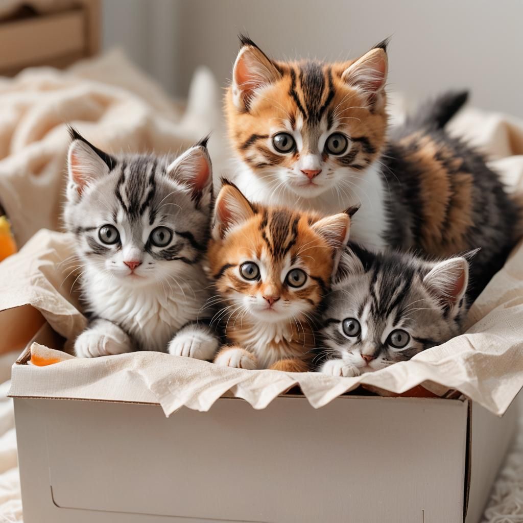 Anime Kittens in a Box: 3D Pastel Art